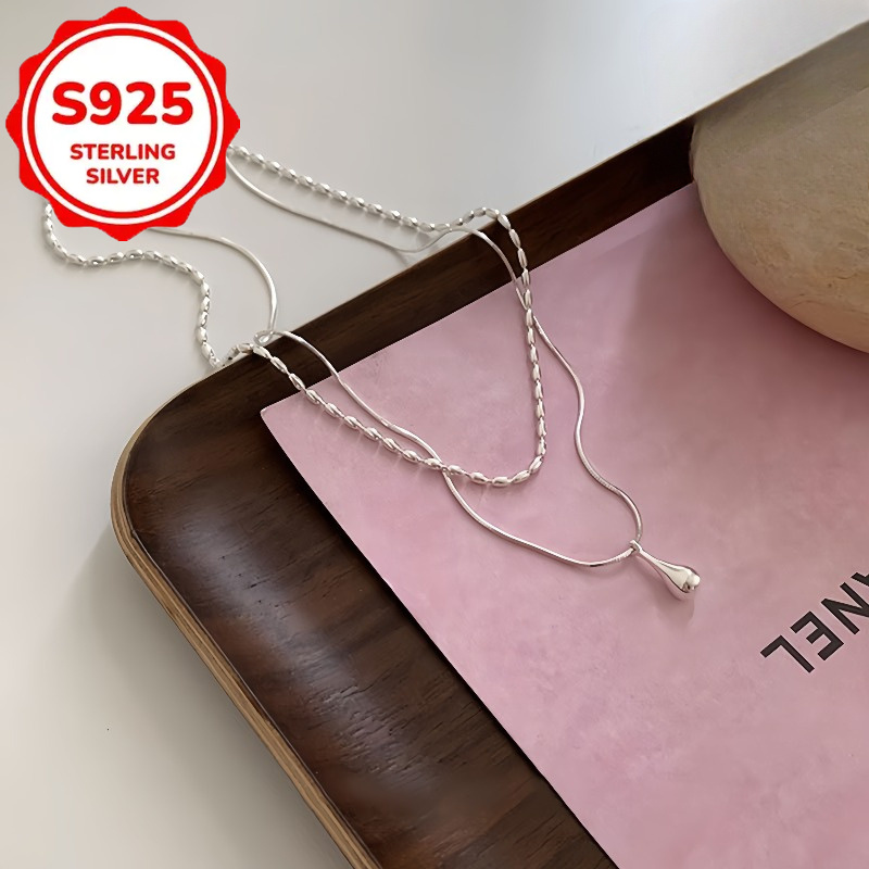 Women's S925 Sterling Silver Teardrop Pendant Necklace